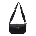 Minimalist black underarm bag with a gold bow accent and wide fabric shoulder strap - Black
