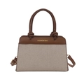 Borsa tote in tela minimalista con manici in pelle marrone e tracolla regolabile - Marrone Patchwork