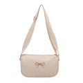Chic beige crossbody bag with golden bow buckle and wide matching fabric shoulder strap - Off White