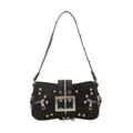 Schwarze Punk-Achseltasche mit silbernen Nieten und großer Metallschnalle Detail - Schwarz