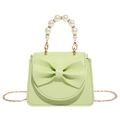 Mint green mini crossbody bag with pearl handle and bow detail for girls - Green
