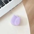 Gros plan d'un support de téléphone tulipe violette avec base transparente sur un bureau - Support Tulipe / Violet