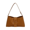 Retro caramel faux leather shoulder bag with decorative metallic eyelet strap - Brown