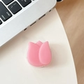 Support de téléphone tulipe rose sur un bureau blanc à côté d'un ordinateur - Support Tulipe / Rose