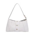 Minimalist white underarm shoulder bag for women with gold eyelets and leather trim detail - White