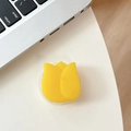 Détail d'un support de téléphone tulipe jaune sur un bureau avec ordinateur - Support Tulipe / Jaune