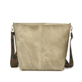 Khaki retro textured tote bag with ethnic bohemian wide shoulder strap - Gray
