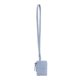 Light blue faux suede mini neck pouch with rectangular design and knotted zipper detail - Blue