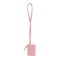 Pink suede portable neck-hanging coin purse with minimalist zipper and long matching lanyard - Pink