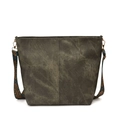 Olive green washed canvas tote bag featuring a bohemian style wide patterned shoulder strap - Black