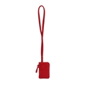 Chic red suede mini neck pouch with zipper closure and tassel detail for daily use - Red