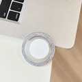 Detail shot of a round phone grip featuring double rows of purple rhinestones and white center - Blue Light Purple