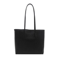 Grande borsa tote nera intrecciata con spalline sottili da donna per ufficio e svago - Nero