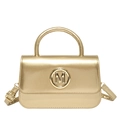 Bolso de mano dorado brillante con logo 'M' metálico y correa de hombro ajustable - Dorado