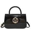 Bolso bandolera de charol negro con logotipo M dorado y hebilla metálica chic - Negro