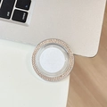Close-up of a round mobile phone grip with double-row golden rhinestones and acrylic base - Champagne Gold