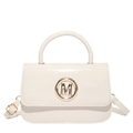 Bolso pequeño de charol blanco con hebilla de logo M dorado y correa ajustable de hombro - Blanco