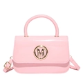 Bolso rosa brillante con logo M dorado y correa ajustable para mujer elegante - Rosa