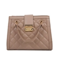 Quilted crossbody tote bag in warm khaki leather with gold buckle and chain strap - 23*17*10 / Khaki