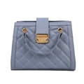 Blue-grey quilted leather crossbody bag with golden square lock and leather handle - 23*17*10 / Blue
