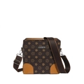 Classic brown crossbody bag with star floral pattern and adjustable woven strap - Monogram Coffee