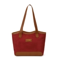 Borsa tote bordeaux chic con cinturini marroni ed etichetta moda per ufficio - Rosso