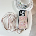 Tweed braided phone case for iPhone with crossbody strap and card holder detail - Woven Pattern Triangle Wristband Wallet Crossbody Strap Multi-Pink / iPhone 17 Pro Max