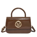 Petit sac à main marron brillant avec boucle dorée M et bandoulière élégante chic - Marron