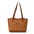 Borsa tote marrone in pelle scamosciata opaca e liscia con etichetta dorata - Marrone