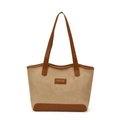 Borsa tote in tela kaki con manici in pelle marrone e scritta fashion dorata - Cachi