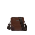 Brown bucket bag in faux leather with adjustable strap and metallic logo plaque - Brown