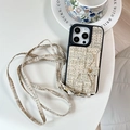 Detail of tweed crossbody phone case with bow card holder and adjustable strap for iPhone - Woven Pattern Triangle Wristband Wallet Crossbody Strap Khaki / iPhone 17 Pro Max