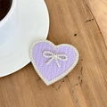 Detailed view of heart-shaped phone grip with purple knit texture and rhinestone bow - Transparent Stand-Rhinestone Heart Bow-Leaf Texture-Purple