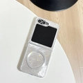 Detail view of silver foil texture phone case with magnetic ring and star sequins - Starry Tin Foil Texture CD Ring Style / Samsung ZFlip3