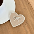 Macro detail of heart-shaped phone grip with rhinestones and bow on wooden background - Transparent Stand-Rhinestone Heart Bow-Leather Texture-Khaki