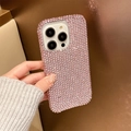 Detailed view of hand-set pink rhinestones on a sparkling luxury iPhone case - Acrylic Full Rhinestone Case / Pink / iPhone 17 Pro Max