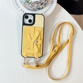 Dettaglio della custodia per iPhone in pelle giallo chiaro con tracolla e portacarte - Giallo / iPhone 17 Promax