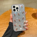 Luxe iPhone hoesje met strasstenen en rode rozen, fonkelende telefooncover voor dames - Iriserend / iPhone 17 Pro Max