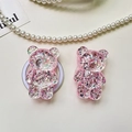 Close-up of bear-shaped glitter phone grips with pink sequins and holographic shimmer - Bear - High-Shine Sequins - Pink
