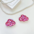 Detailed view of cloud-shaped pink glitter phone socket with sparkling sequins and resin finish - Cloud - Colorful Sequins - No. 9