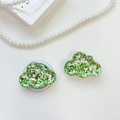 Detail of cloud-shaped phone grip with green and gold sequins in clear resin - Cloud - Colorful Sequins - No. 11