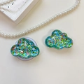 Detailopname van de wolk-telefoonhouder met kleurrijke glitters en harsafwerking - Transparante Standaard / Wolk - Gekleurde Pailletten - Nr. 3