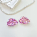Close-up of cloud-shaped phone grips with pink purple sequins and iridescent resin finish - Cloud - Colorful Sequins - No. 8