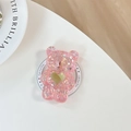 Detail der Bären-Handyhalterung aus rosa Harz mit Glitzer und goldenem Herz-Akzent - Magnetisch - Glitzer Herz Bär - Rot