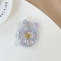 Détail d'un support de téléphone ours pailleté violet avec accents de cœur brillant - Magnétique - Ours Cœur Pailleté - Mauve Clair