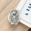 Macro detail of bear phone grip with holographic silver sequins and Gift For You engraving - Magnetic Glitter Bear / Gray