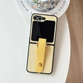 Detail of beige litchi leather case for Samsung Z Flip with gold ring strap holder - Yellow / Samsung ZFlip3