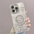 Coque iPhone 16 Pro rotative avec signe dollar en strass et texture argentée pailletée - Dollar Rotatif Argent / iPhone 11