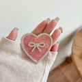 Pink glitter heart phone grip with rhinestone bow and sparkling sequins for women - Transparent Stand - Rhinestone Heart Bow - Sequin - Rose Red