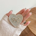 Silver heart phone grip with glitter and rhinestones featuring a bow-knot design - Transparent Stand - Rhinestone Heart Bow - Sequin - Silver